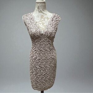 Marina Pewter Lace Cocktail Dress Sleeveless V Neck Lined Formal Party Event Sz6